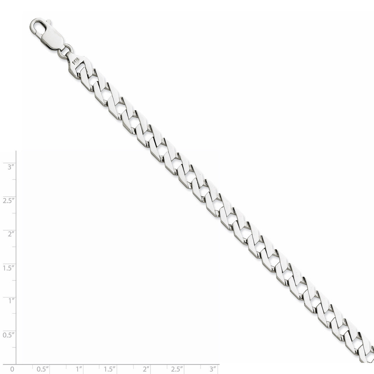 8" 7.4mm White Gold Fancy Link Bracelet with Lobster Clasp