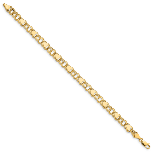 14k 7mm Solid Double Link with Hearts 8 inch Charm Bracelet