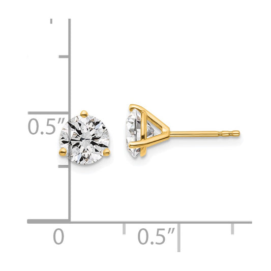 14k 1 3/4 carat total weight Round VS/SI DEF Lab Grown Diamond 3 Prong Stud Post Earrings