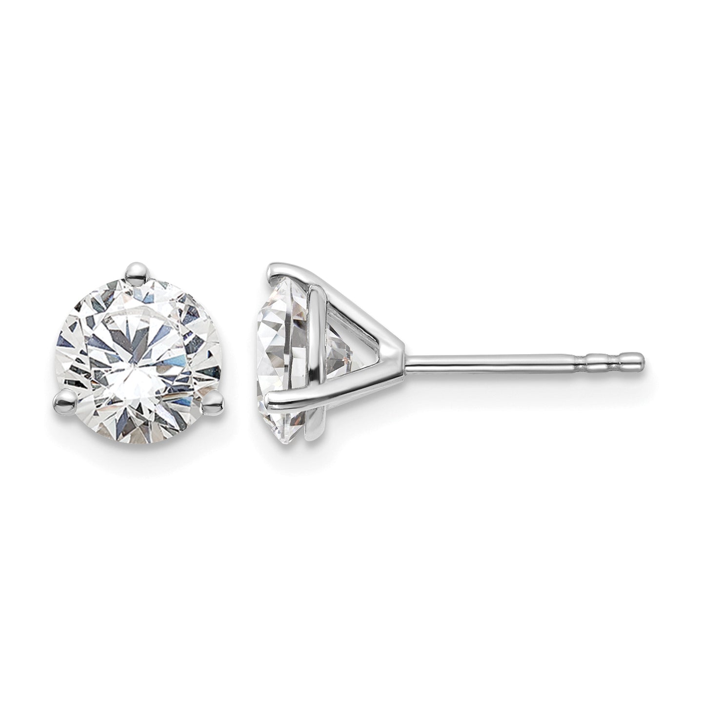 14k White Gold 2 carat Lab Grown Diamond VS+ F+ Round Complete Three Prong Stud Earrings