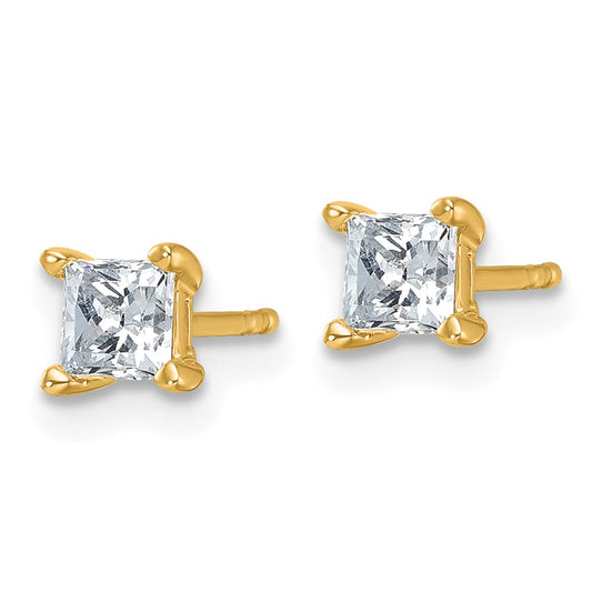 14k 3/4 carat total weight Princess VS/SI DEF Lab Grown Diamond 4 Prong Stud Post Earrings