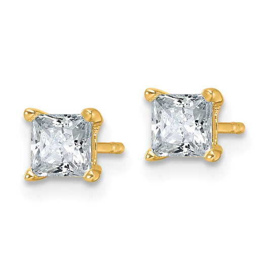 14k 1 carat total weight Princess VS/SI DEF Lab Grown Diamond 4 Prong Stud Post Earrings