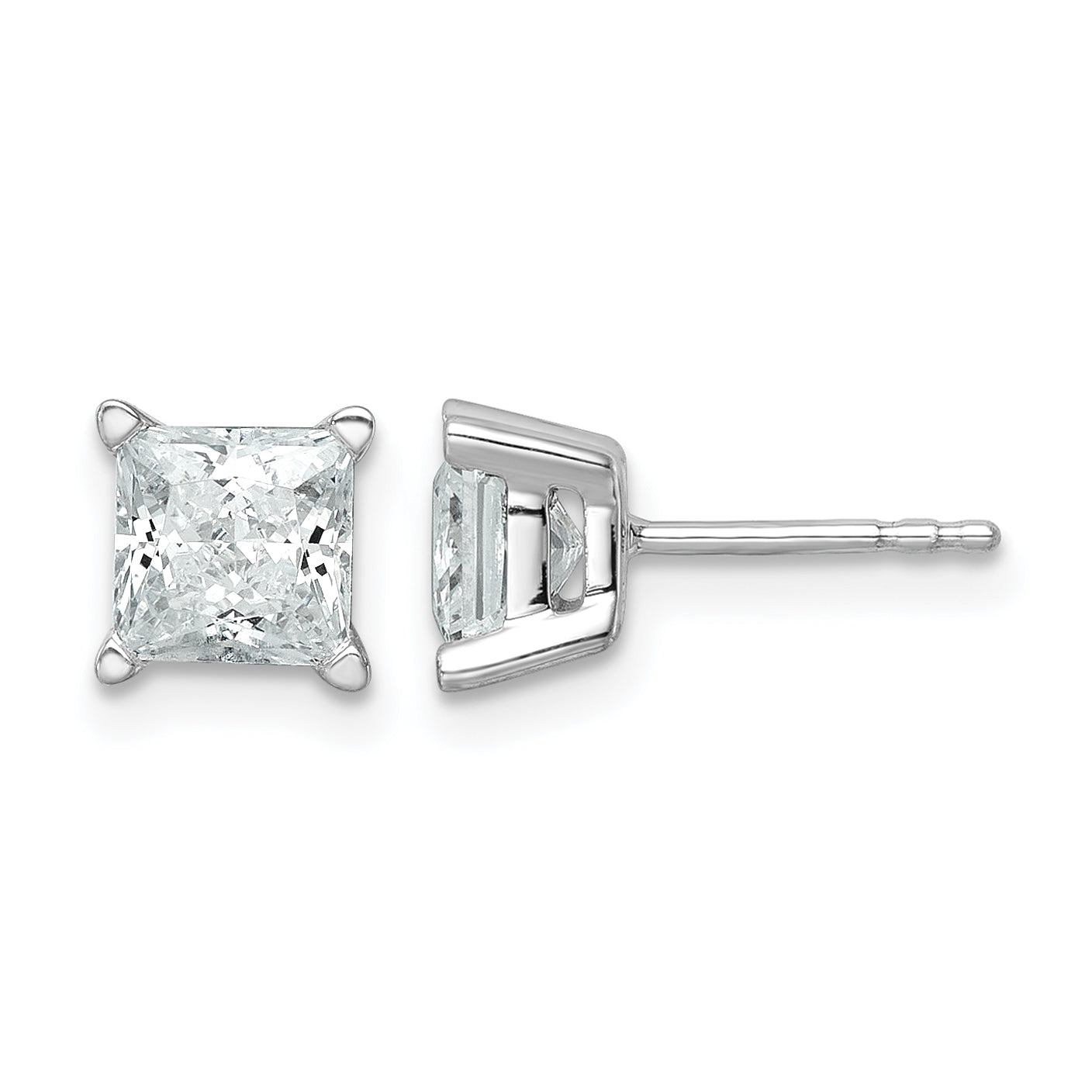14k White Gold 2 carat Lab Grown Diamond VS+ F+ Princess Complete Four Prong Stud Earrings