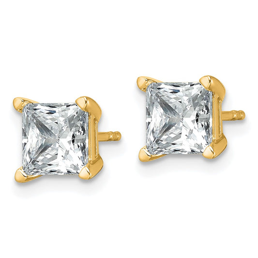 14k 3 carat total weight Princess VS/SI DEF Lab Grown Diamond 4 Prong Stud Post Earrings