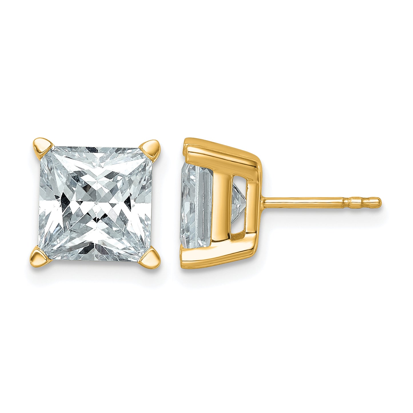 14k 6 carat Lab Grown Diamond VS+ F+ Princess Complete Four Prong Stud Earrings