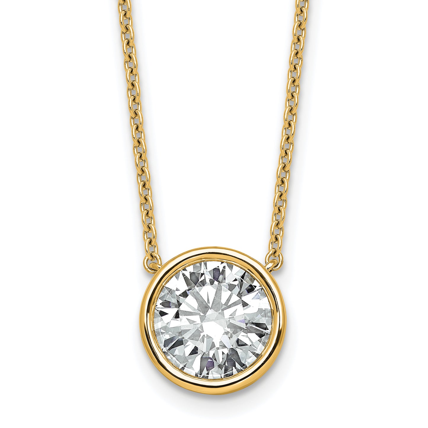 14k 3 carat Certified Lab Grown Diamond VS+ F+ Round Complete Bezel Set 18 inch Necklace