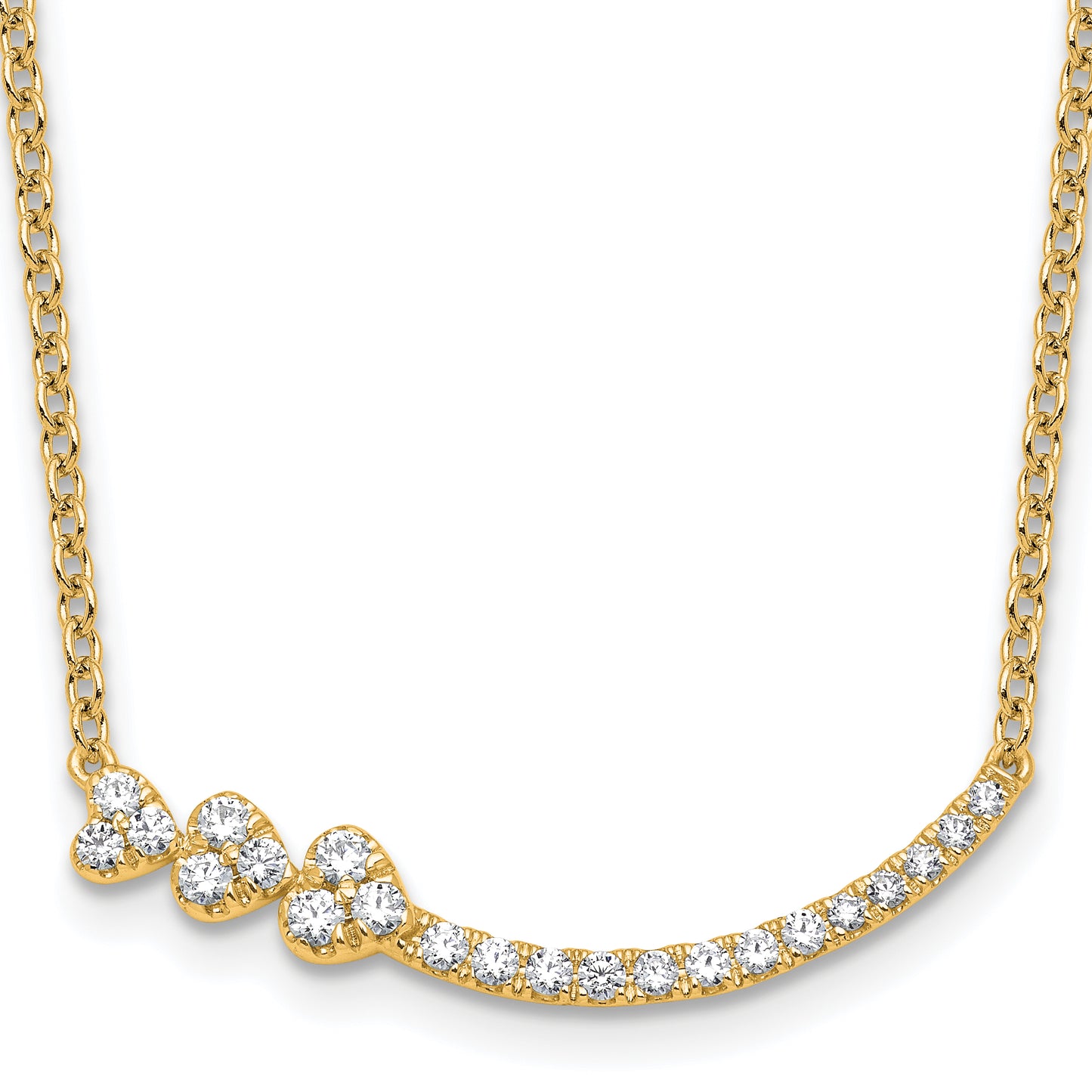14k 3/8 carat Lab Grown Diamond VS+ F+ Complete 18 inch Fashion Hearts Bar Necklace