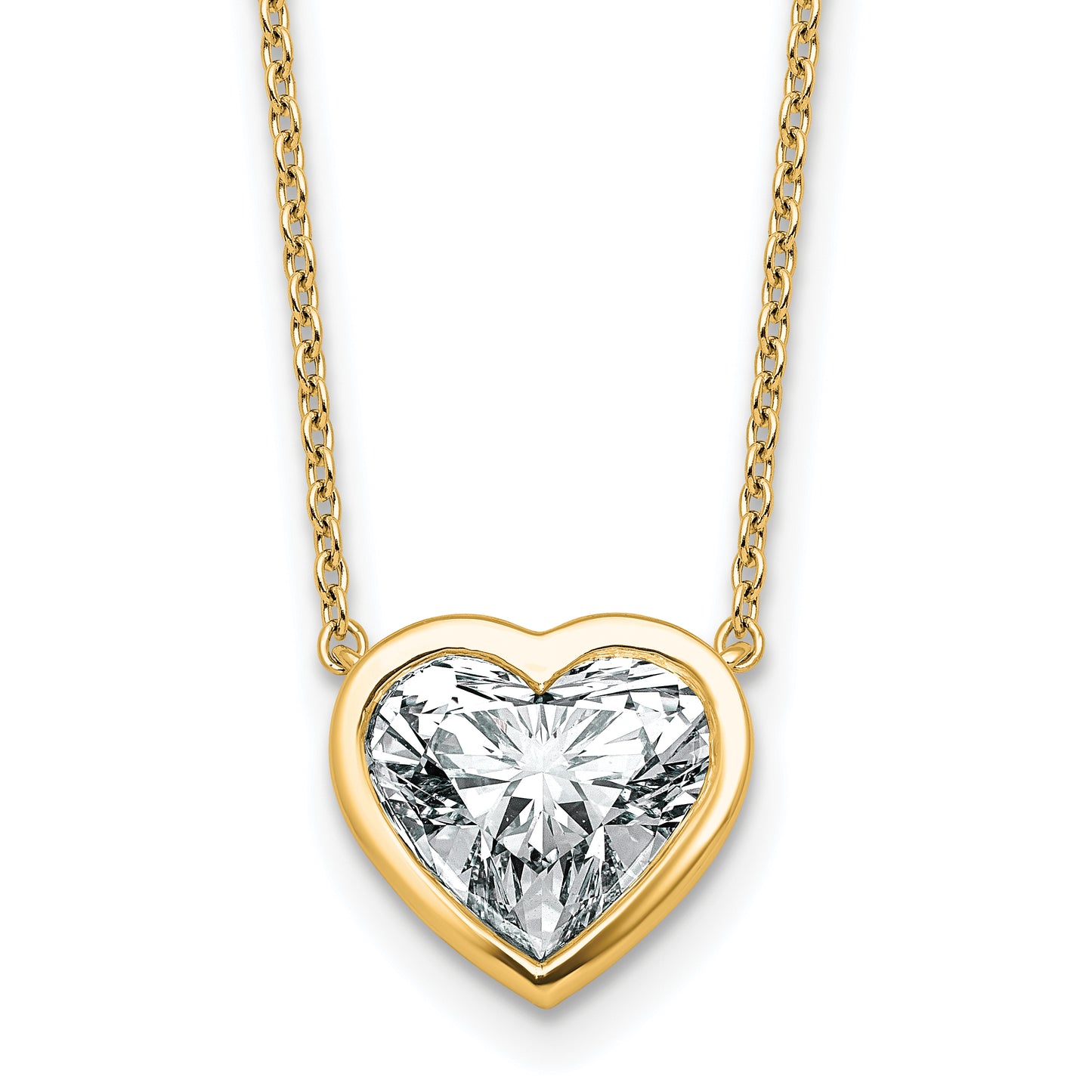 14k 3 carat Certified Lab Grown Diamond VS+ F+ Heart Complete 18 inch Bezel Set Solitaire Necklace