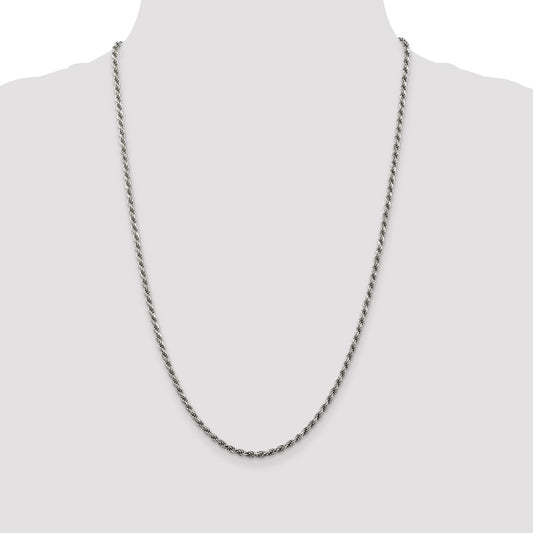 Sterling Silver Rhodium-Plated 2.75mm Diamond-Cut Rope Chain