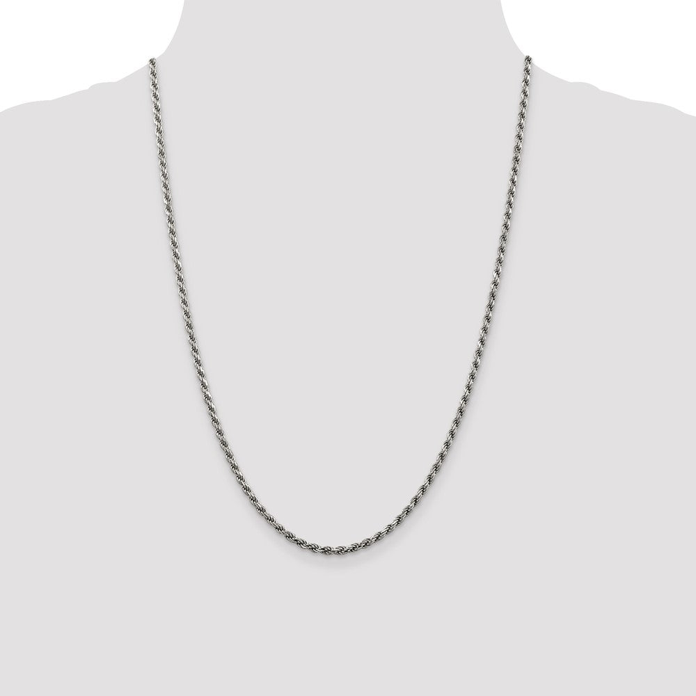 Sterling Silver Rhodium-Plated 2.75mm Diamond-Cut Rope Chain