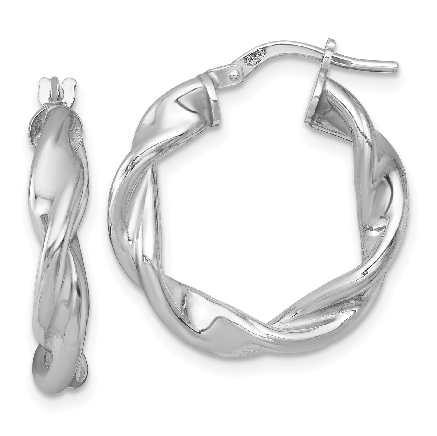 Sterling Silver Rhodium-plated 4mm Round Hoop Earrings