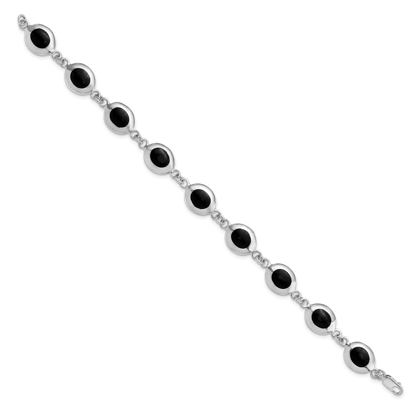 Sterling Silver Rhodium-plated Fancy Polished Onyx Bracelet