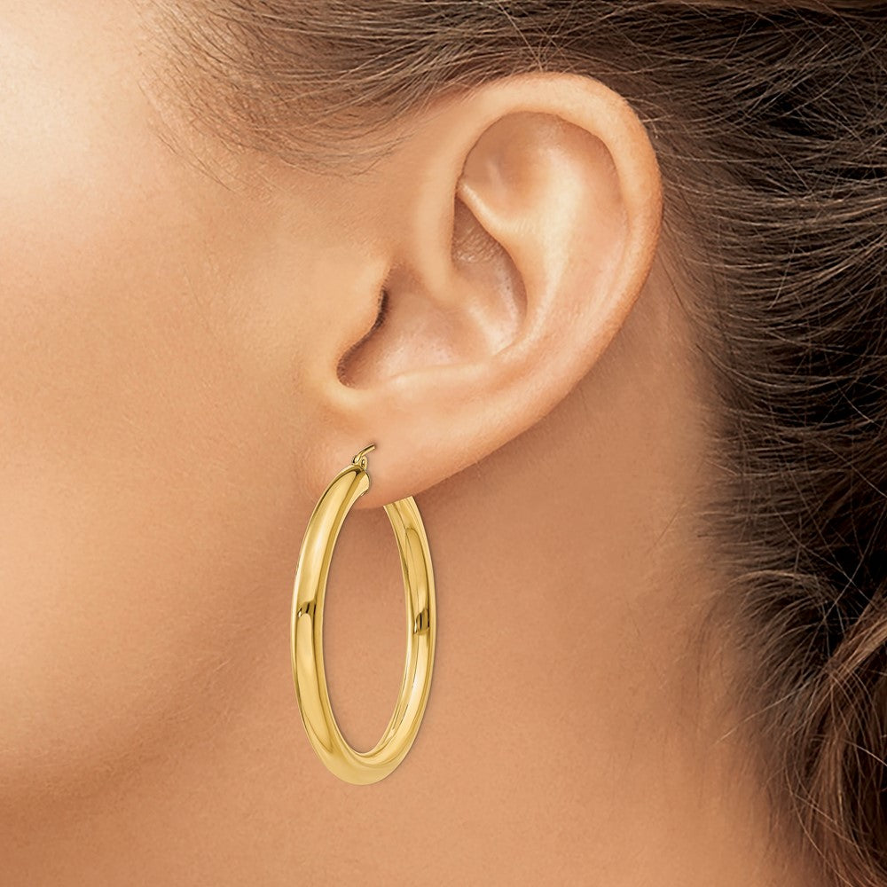 14K Yellow Gold 5.3mm Hollow Twisted Round Hoops