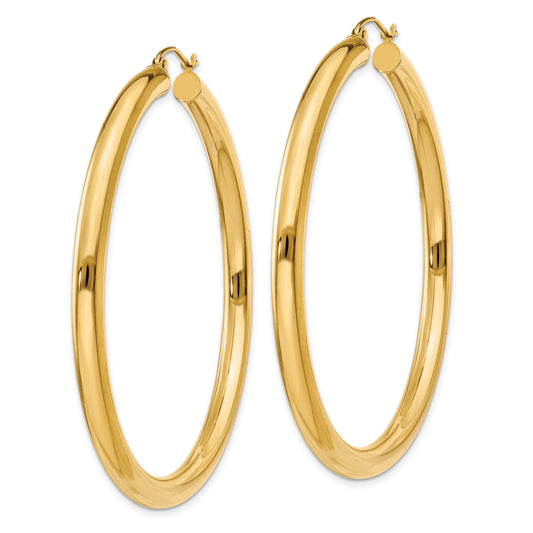 14K 4x55mm Polished Lightweight Tube Hoop Earrings