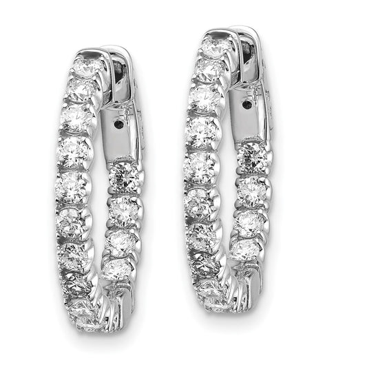14K White Gold Lab-Grown Diamond Round Hoops w/ Safety Clasp
