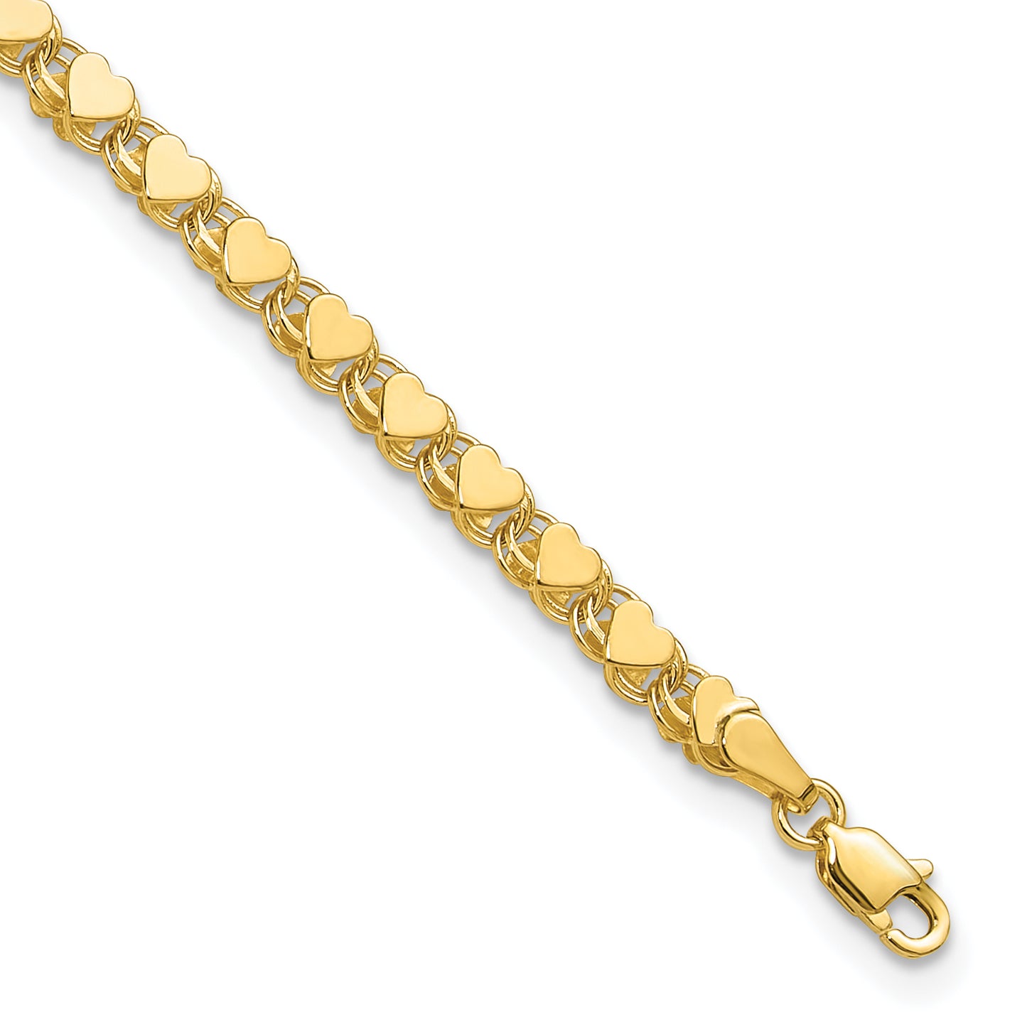 14k Polished Double-Sided Heart Solid 4mm Double Link 7 inch Charm Bracelet