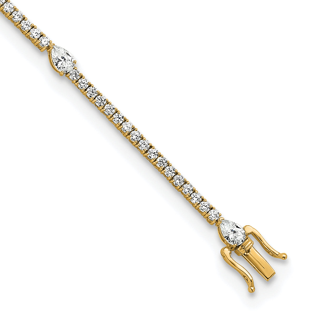 True Origin 14K Yellow Gold 4 1/2 carat Lab Grown Diamond VS+ F+ Pear Center 7 in Complete Bracelet