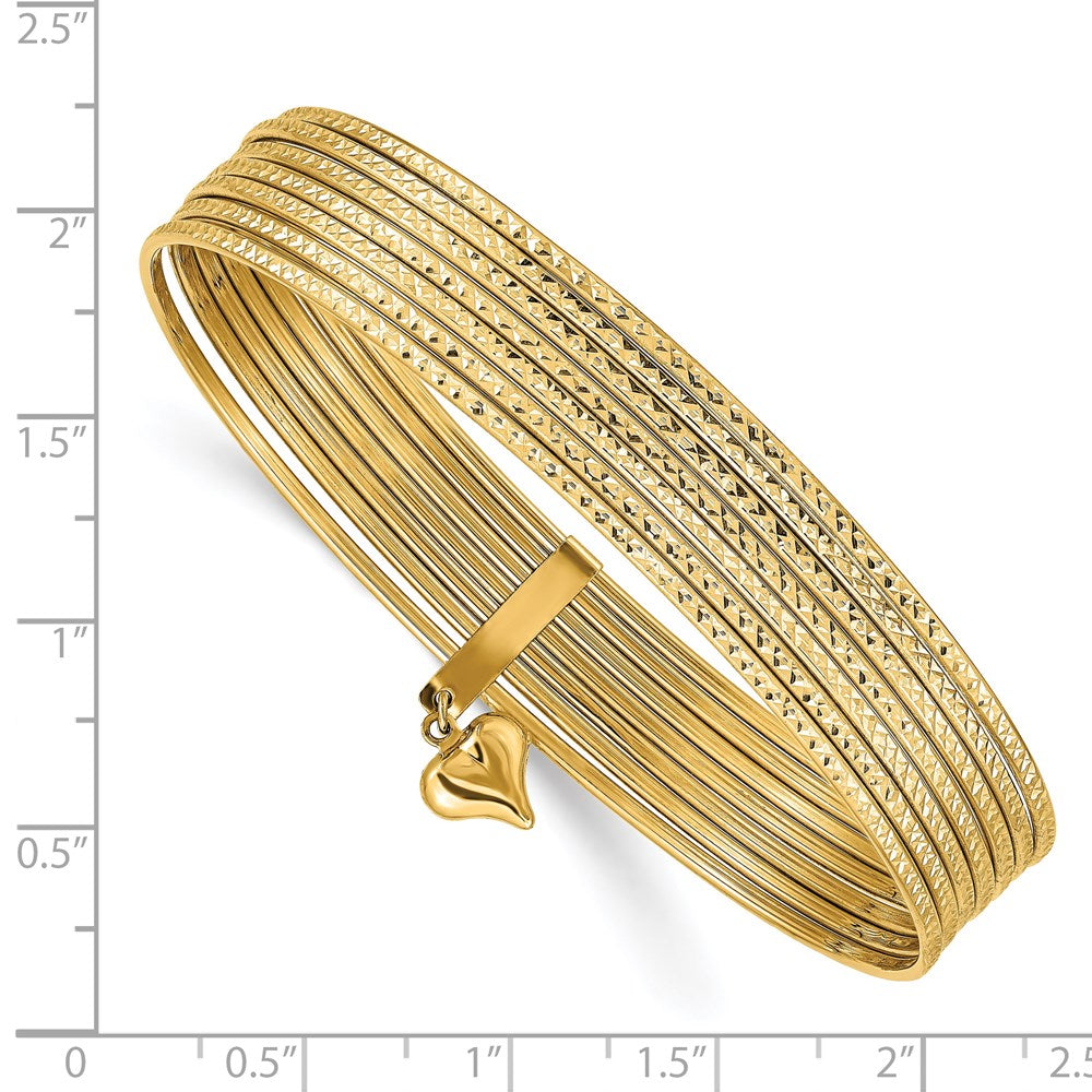 14K Gold Dangle Heart Textured Bangle Set