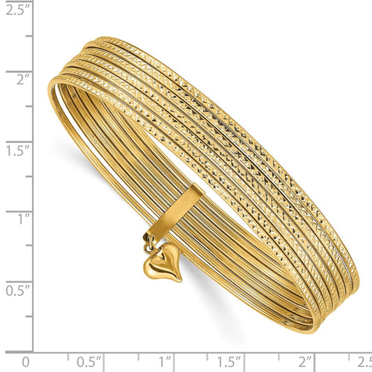 14K Gold Dangle Heart Textured Bangle Set