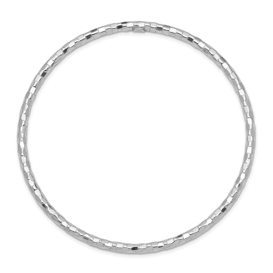 14K White Gold Polished Texture Bangle Bracelet