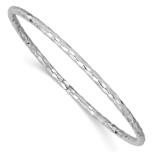 14K White Gold Polished Texture Bangle Bracelet