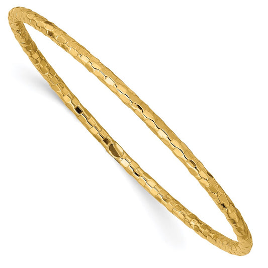 14K Gold Polished Texture Bangle Bracelet