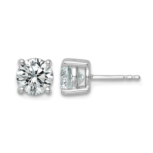 14k White Gold 2 1/2 carat Lab Grown Diamond VS+ F+ Round Complete Four Prong Heavyweight Stud Earrings
