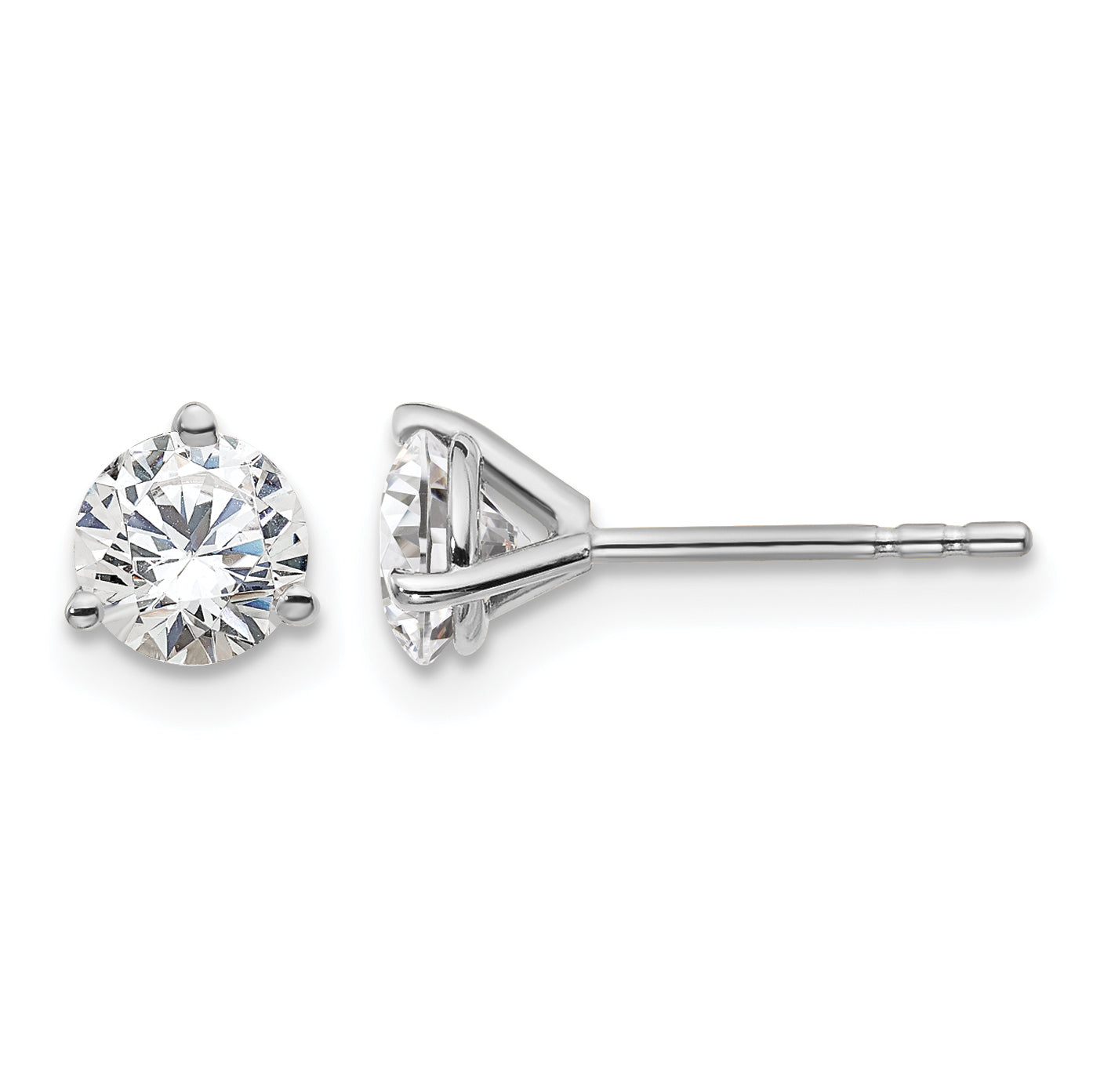 14k White Gold 1 carat Lab Grown Diamond VS+ F+ Round Complete Three Prong Stud Earrings