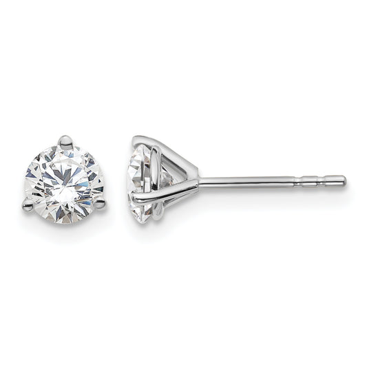 14k White Gold 1 carat Lab Grown Diamond VS+ F+ Round Complete Three Prong Stud Earrings