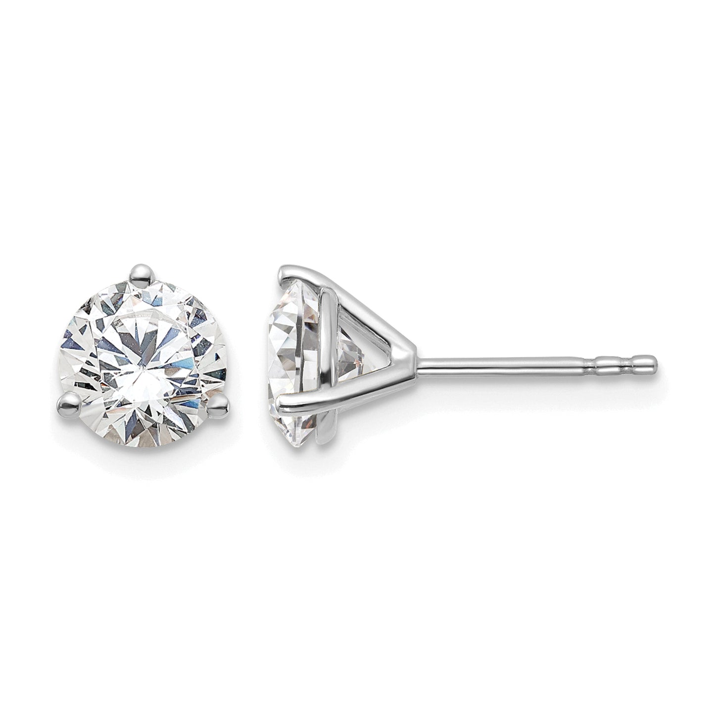 14k White Gold 1 1/2 carat Lab Grown Diamond VS+ F+ Round Complete Three Prong Stud Earrings