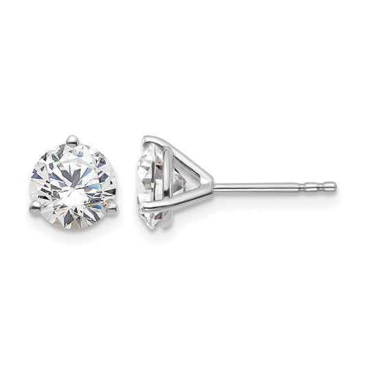 14k White Gold 1 1/2 carat Lab Grown Diamond VS+ F+ Round Complete Three Prong Stud Earrings