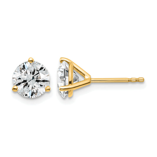 14k 2 1/2 carat Lab Grown Diamond VS+ F+ Round Complete Three Prong Stud Earrings