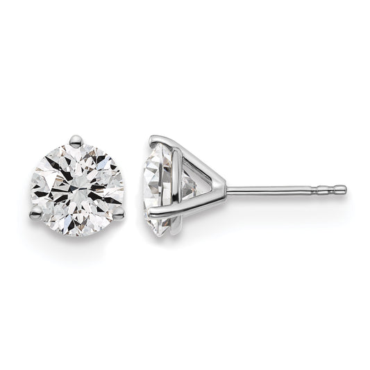 14k White Gold 3 carat Lab Grown Diamond VS+ F+ Round Complete Three Prong Stud Earrings