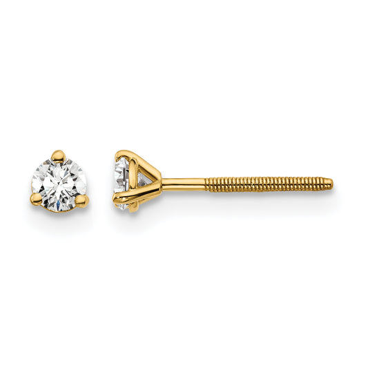 14k 1/5 carat Certified Lab Grown Diamond VS/SI+ G+ Round Complete Three Prong Screwback Stud Earrings