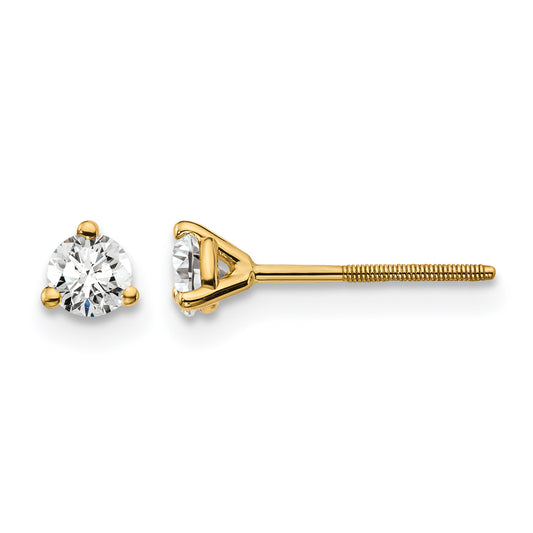 14k 1/4 carat Certified Lab Grown Diamond VS/SI+ G+ Round Complete Three Prong Screwback Stud Earrings