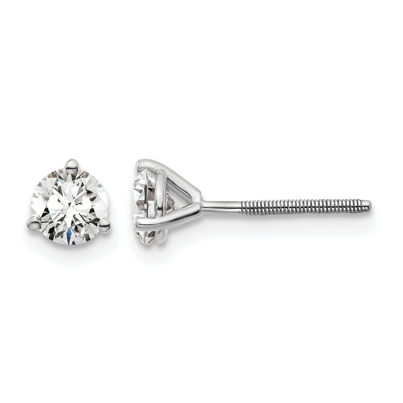 14k 3/4 carat Lab Grown Diamond VS+ F+ Round Complete Three Prong Screwback Stud Earrings
