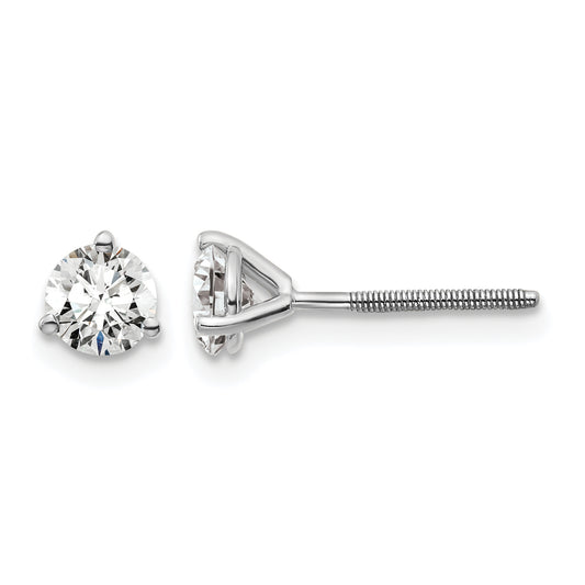 14k 3/4 carat Lab Grown Diamond VS+ F+ Round Complete Three Prong Screwback Stud Earrings