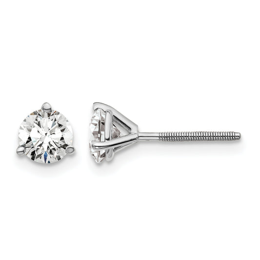 14k White Gold 1 carat Lab Grown Diamond VS+ F+ Round Complete Three Prong Screwback Stud Earrings