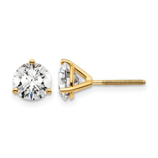 14k 4 carat Lab Grown Diamond VS+ F+ Round Complete Three Prong Screwback Stud Earrings