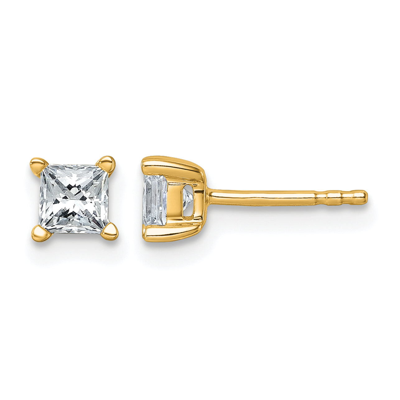 14k 3/4 carat Lab Grown Diamond VS+ F+ Princess Complete Four Prong Stud Earrings