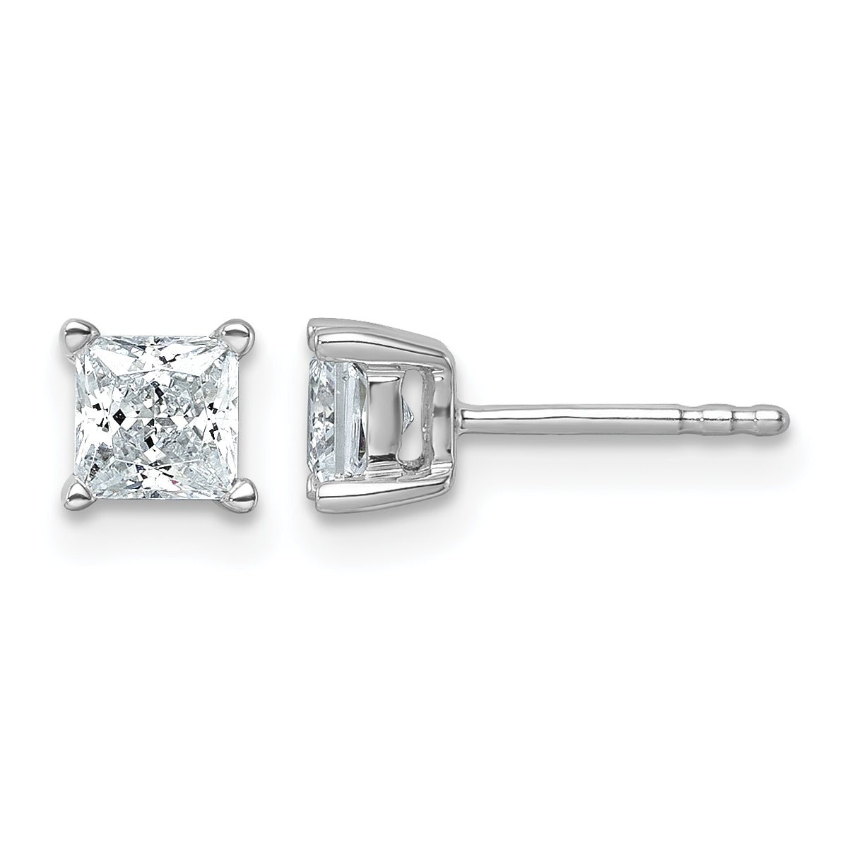 14k White Gold 1 carat Lab Grown Diamond VS+ F+ Princess Complete Four Prong Stud Earrings