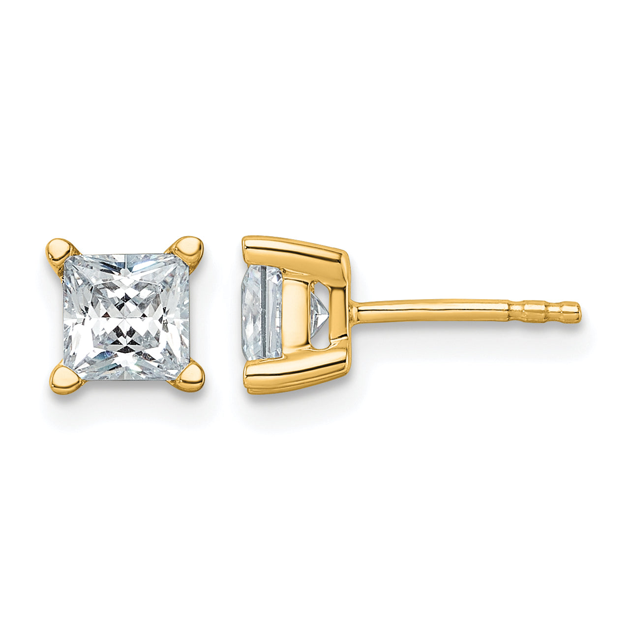 14k 1 1/2 carat Lab Grown Diamond VS+ F+ Princess Complete Four Prong Stud Earrings