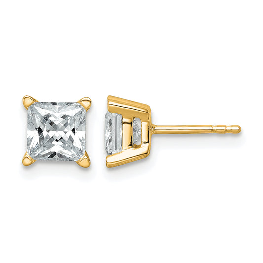 14k 2 carat Lab Grown Diamond VS+ F+ Princess Complete Four Prong Stud Earrings