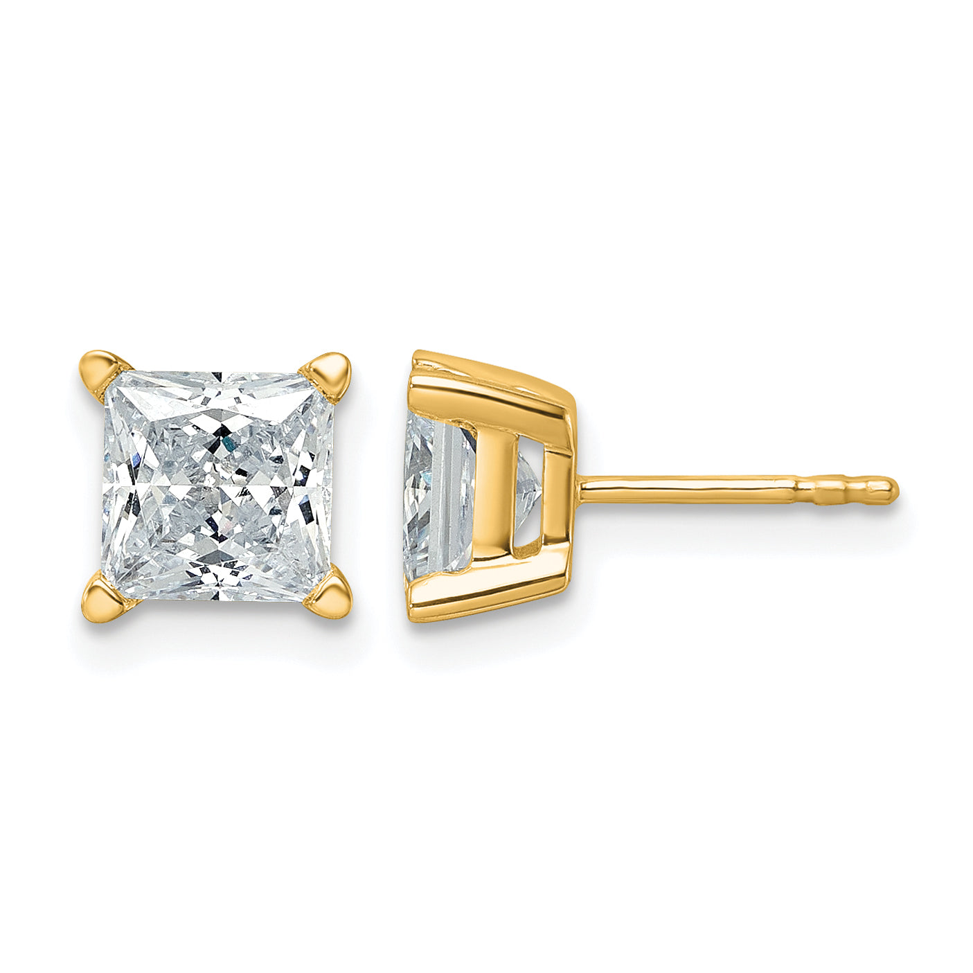 14k 3 carat Lab Grown Diamond VS+ F+ Princess Complete Four Prong Stud Earrings