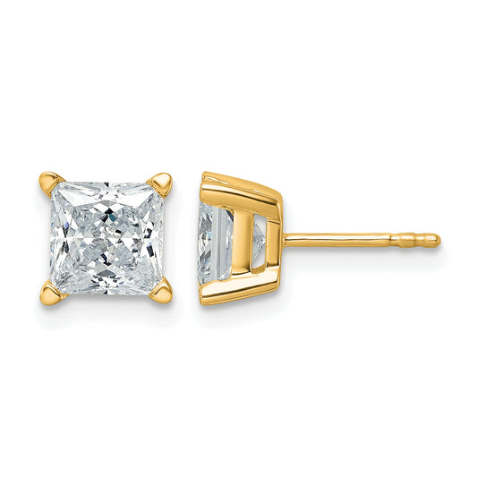 14k 3 carat Lab Grown Diamond VS+ F+ Princess Complete Four Prong Stud Earrings