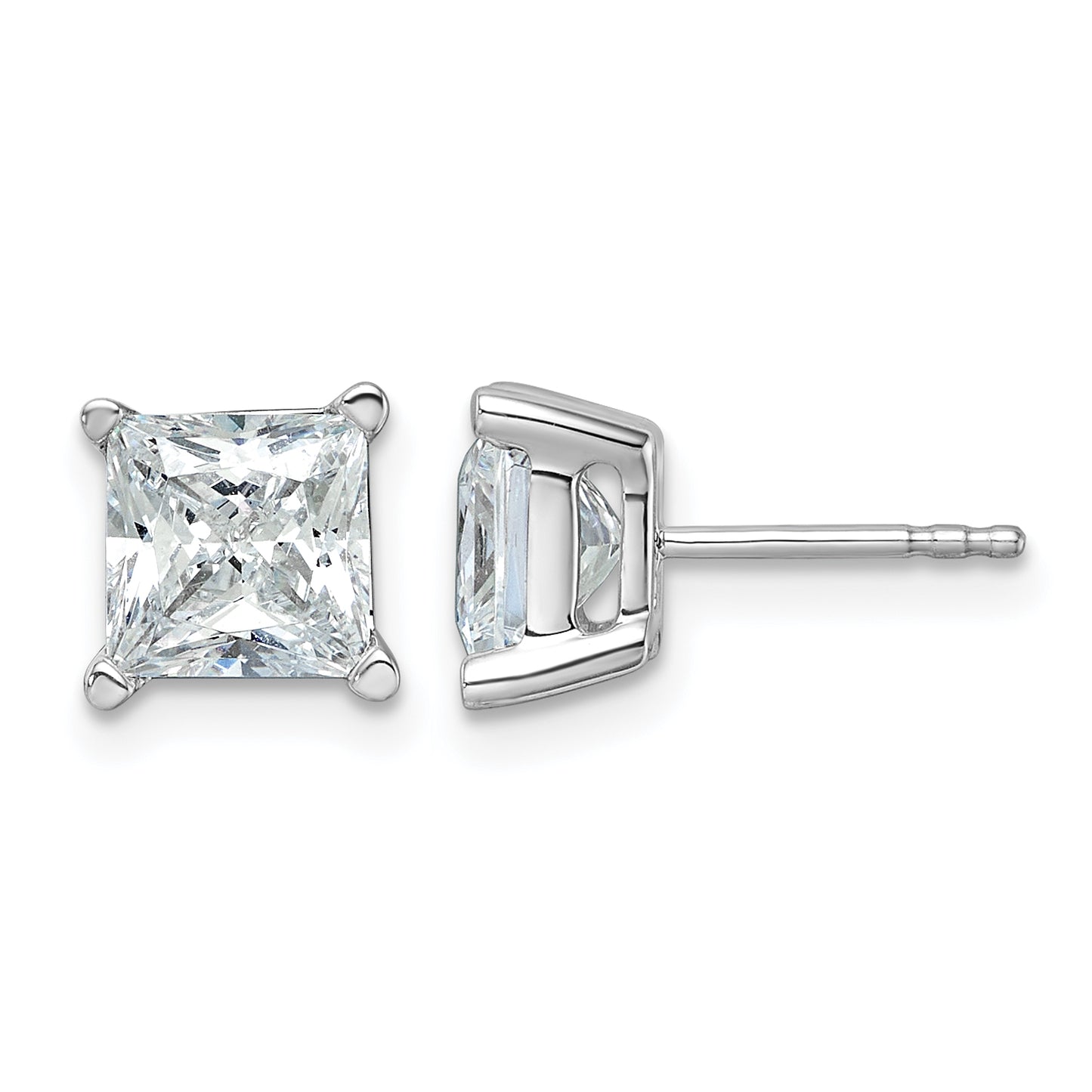 14k White Gold 4 carat Lab Grown Diamond VS+ F+ Princess Complete Four Prong Stud Earrings