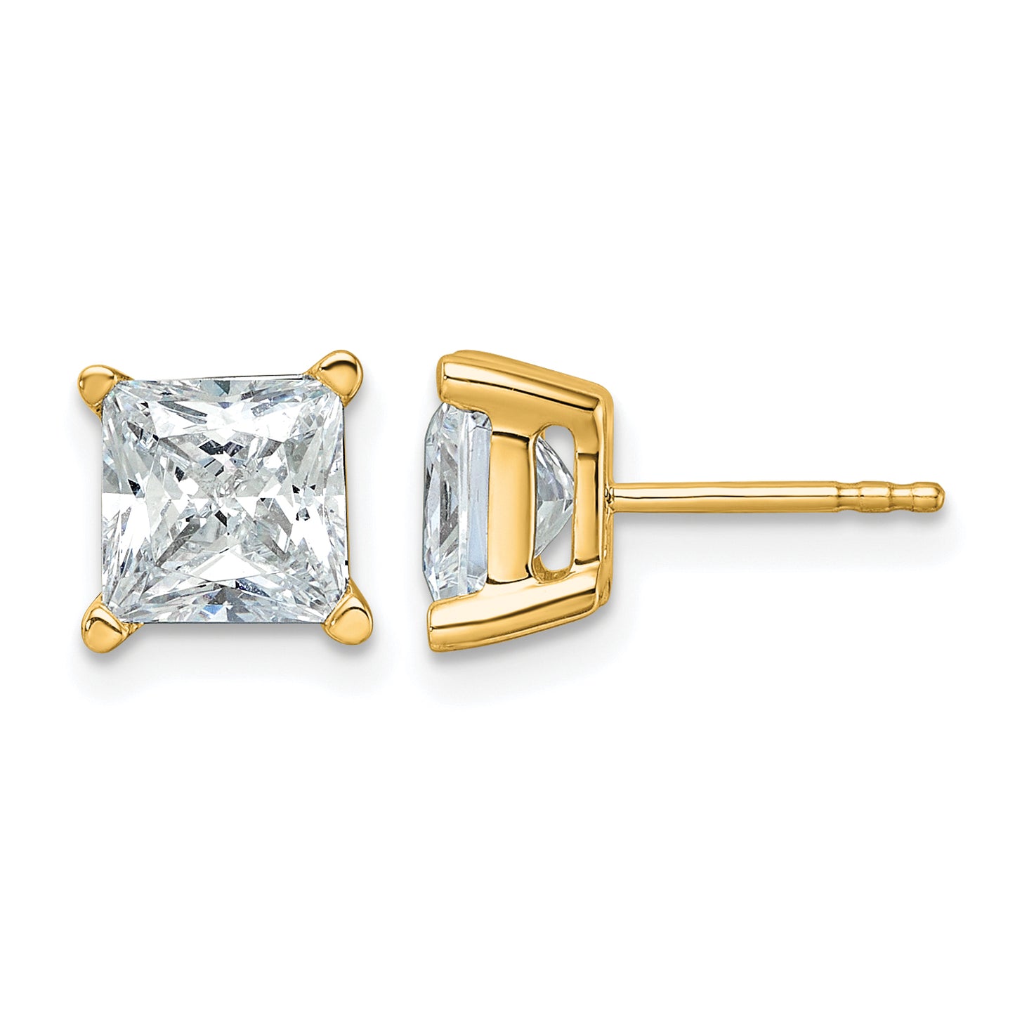 14k 4 carat Lab Grown Diamond VS+ F+ Princess Complete Four Prong Stud Earrings