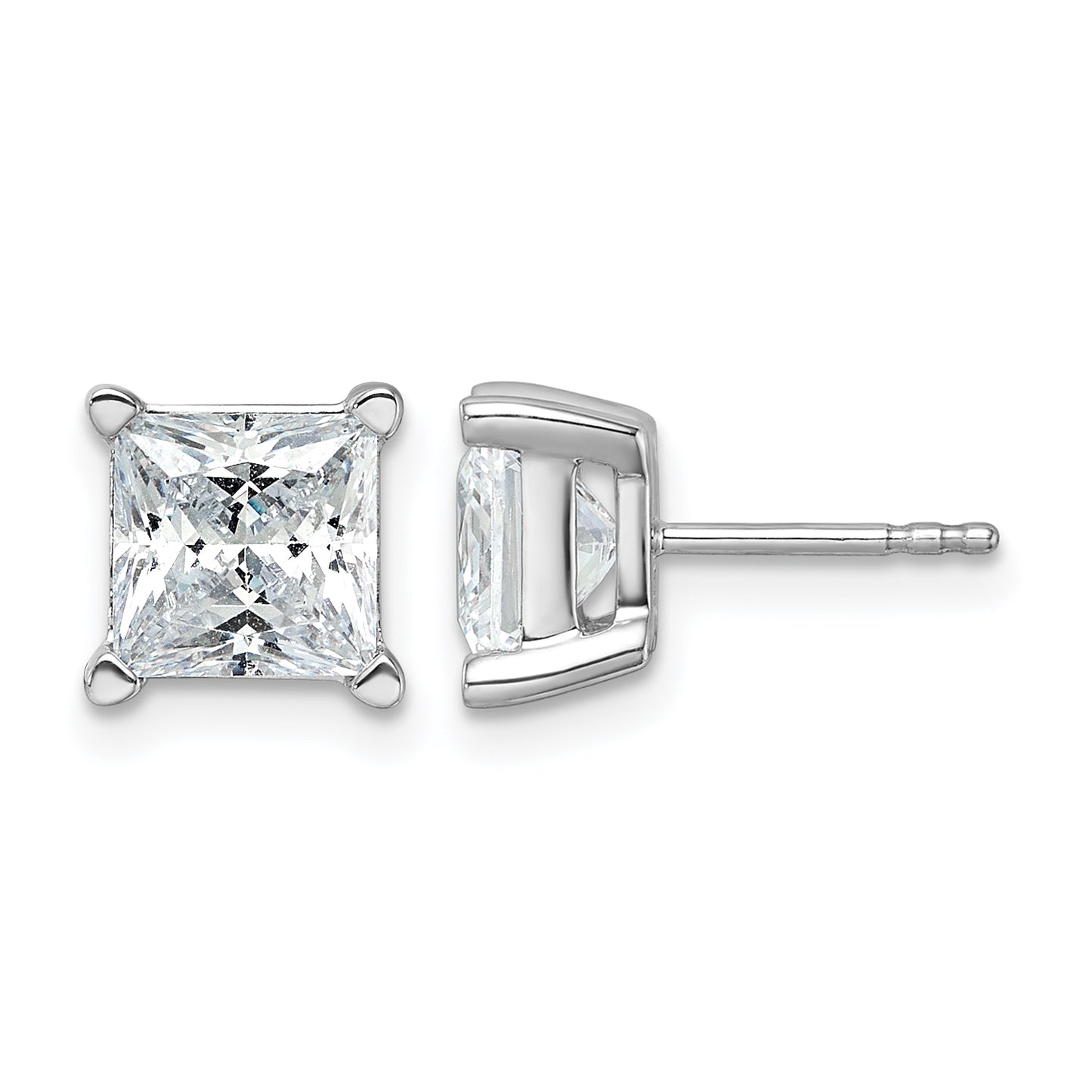 14k White Gold 5 carat Lab Grown Diamond VS+ F+ Princess Complete Four Prong Stud Earrings