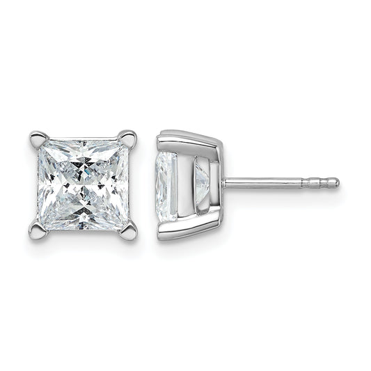 14k White Gold 5 carat Lab Grown Diamond VS+ F+ Princess Complete Four Prong Stud Earrings