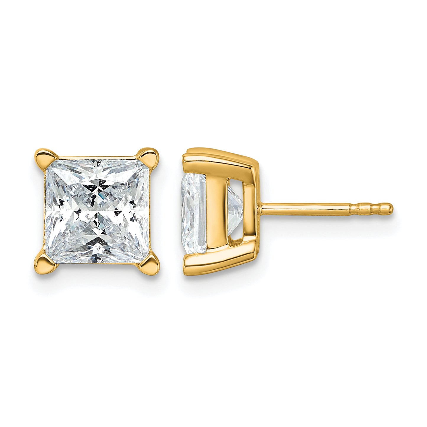 14k 5 carat Lab Grown Diamond VS+ F+ Princess Complete Four Prong Stud Earrings